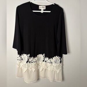 Joseph Ribkoff Black Blouse with White Lace Detail